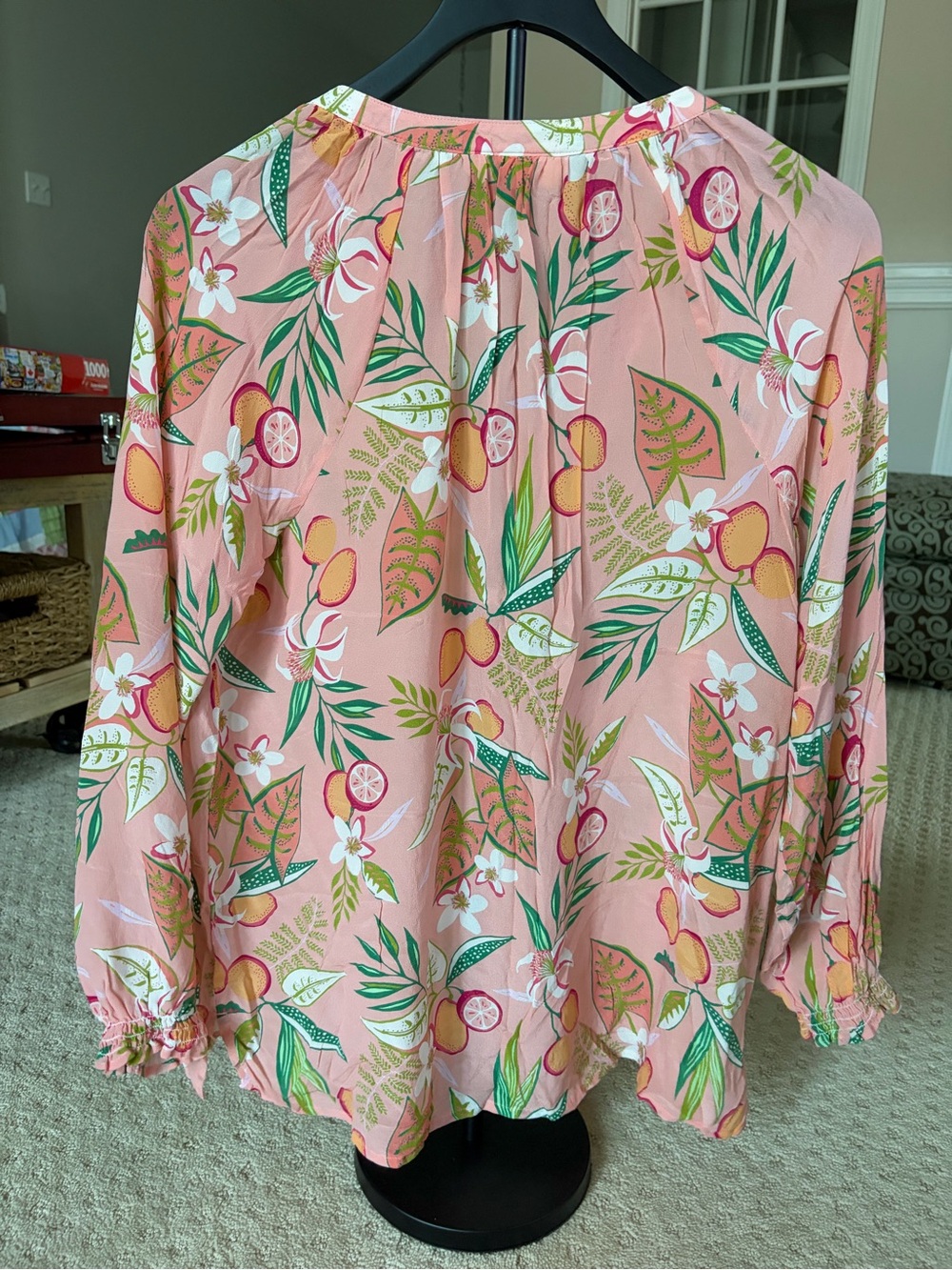 Spartina 449 Pink Tropical Fruit & Floral Peasant Top - Picture 2 of 2
